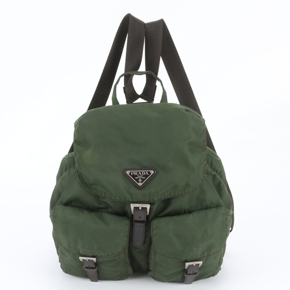 Prada Tessuto Nylon Triangle Logo Leather Backpack with White Tag (Women's Ba...